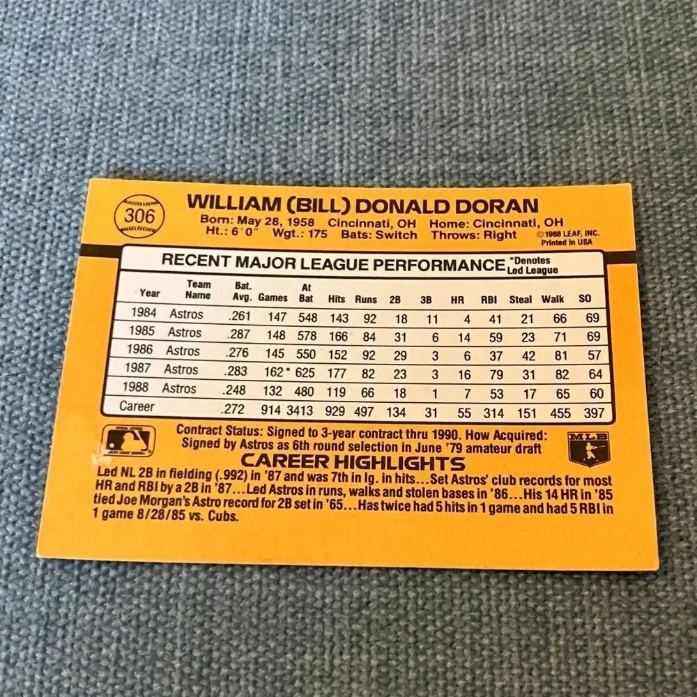 1989 Donruss Houston Astros Baseball Card Trading Card